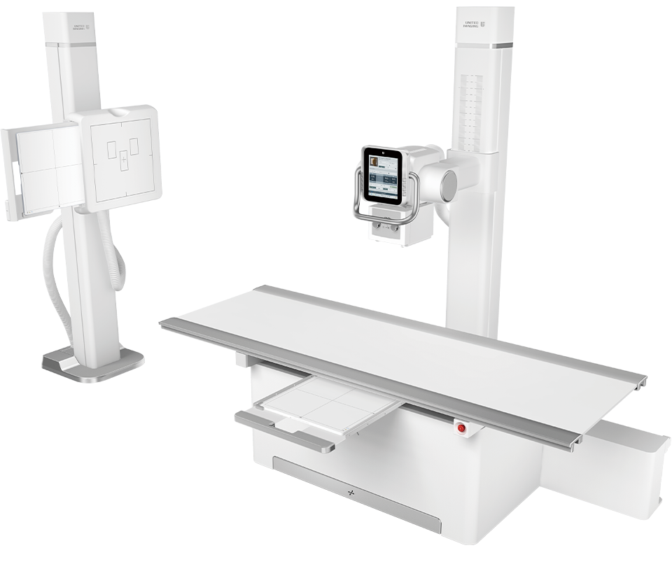 Floor-mounted uDR 596i automated x-ray system on transparent background