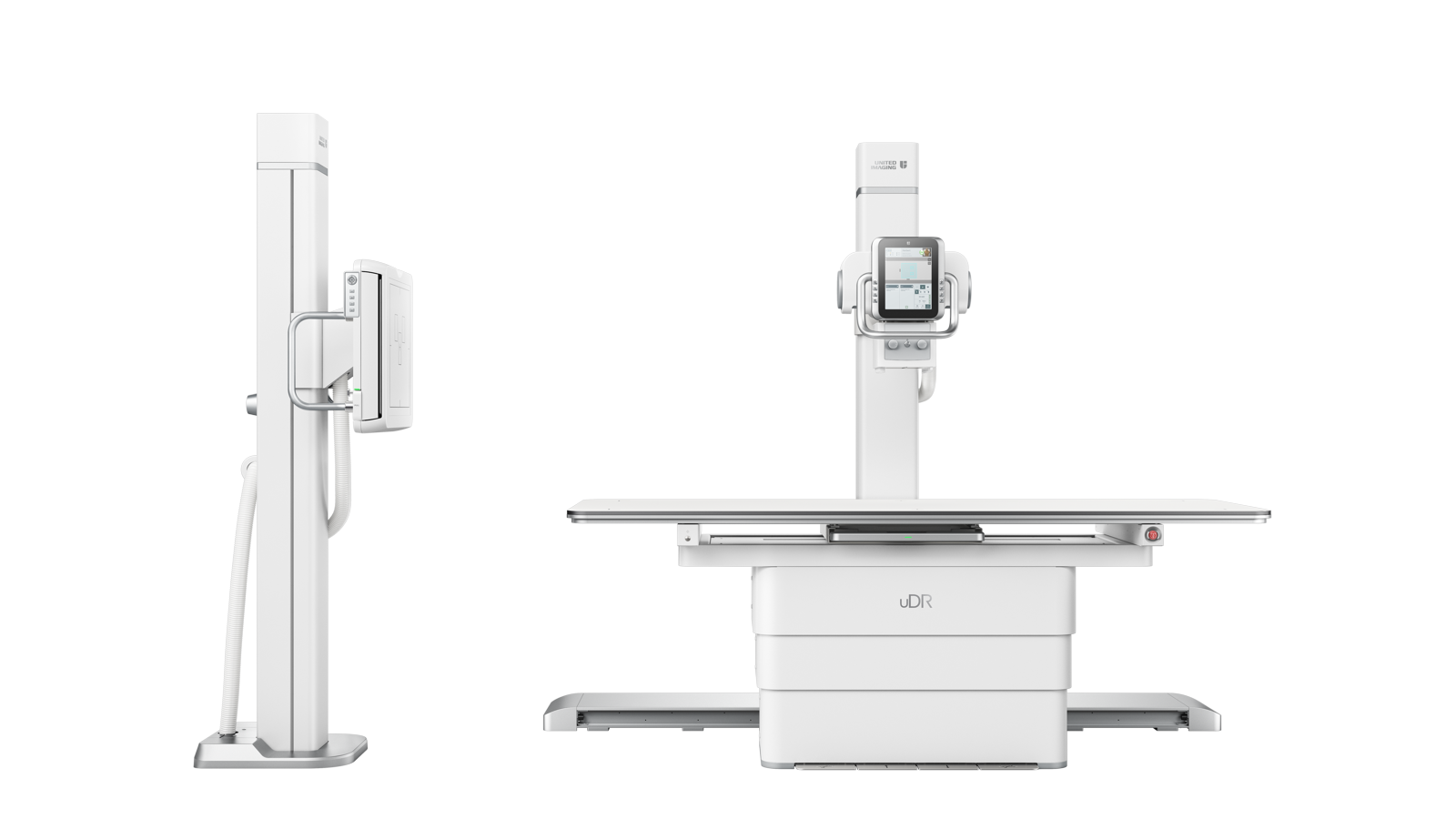 United Imaging’s Floor Mounted X-ray system shown with wall bucky and table.
